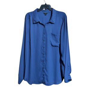 Torrid Top Womens 3X Blue Button Up Collared Long Sleeve Blouse